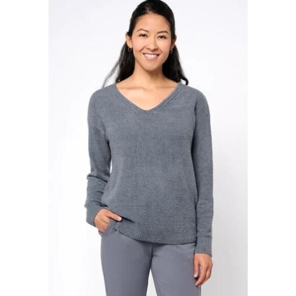 Barefoot Dreams CozyChic Lite Rib Blocked Pullover Shadow Blue 2X A611280